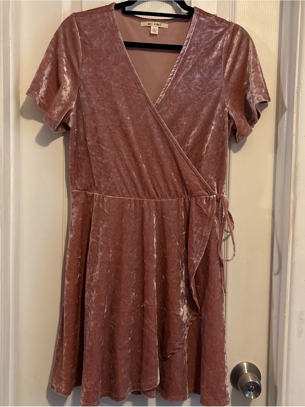 Mi Amore Dusty Rose Velvet Wrap Mini Dress